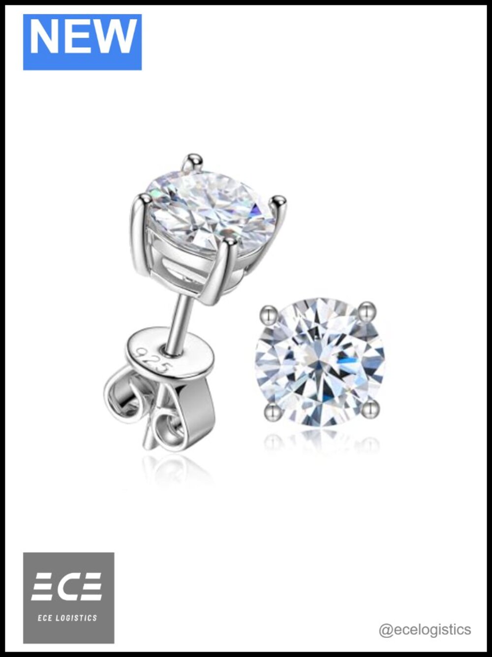 Moissanite Stud Earrings 925 Sterling Silver Solitaire Wedding Gift